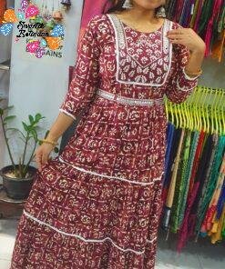 Maroon and White Colour Embroidery Frock Style Kurthi Maroon and White Colour Embroidery Frock Style Kurthi