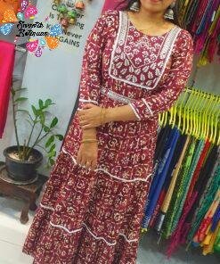 Maroon and White Colour Embroidery Frock Style Kurthi Maroon and White Colour Embroidery Frock Style Kurthi