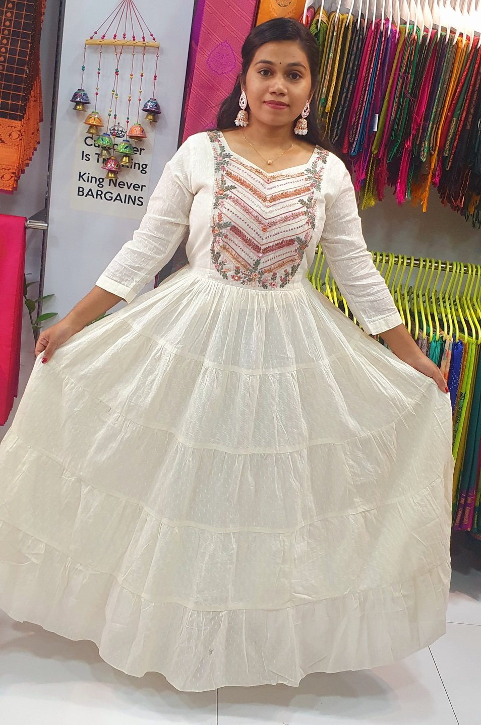 White and Red Colour Embroidery Frock Style Kurthi White and Red Colour Embroidery Frock Style Kurthi