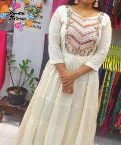 White and Red Colour Embroidery Frock Style Kurthi White and Red Colour Embroidery Frock Style Kurthi