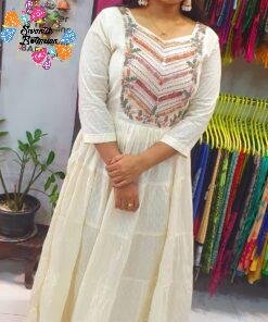 White and Red Colour Embroidery Frock Style Kurthi White and Red Colour Embroidery Frock Style Kurthi