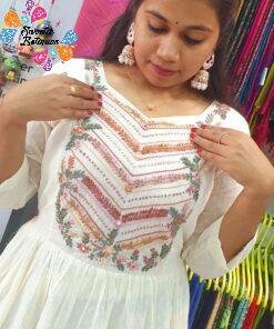 White and Red Colour Embroidery Frock Style Kurthi White and Red Colour Embroidery Frock Style Kurthi