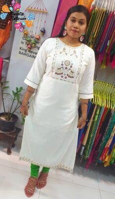 White Colour Embroidery Side Open Kurthi