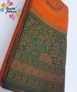 Chakra Designer Orange and Green Gold Big Border Semi Silk Saree