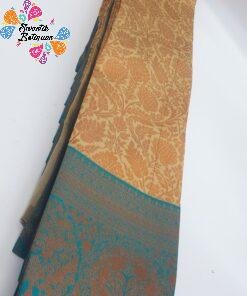 Floral Designer Mustard & Green Big Border Semi Silk Saree Floral Designer Mustard & Green Big Border Semi Silk Saree