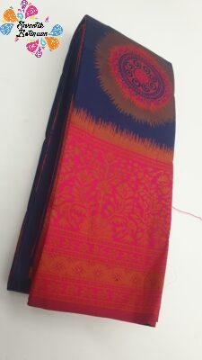 Chakra Designer Royal Blue and Pink Big Border Semi Silk Saree
