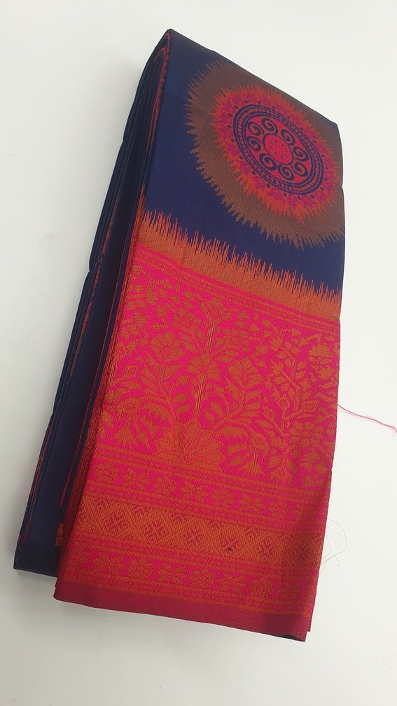 Chakra Designer Royal Blue and Pink Big Border Semi Silk Saree Chakra Designer Royal Blue and Pink Big Border Semi Silk Saree
