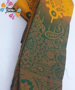 Alternative view of Floral Designer Yellow and Green Big Border Semi Silk Saree