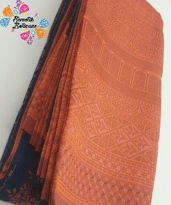 Floral Designer Blue and Peach Big Border Semi Silk Saree