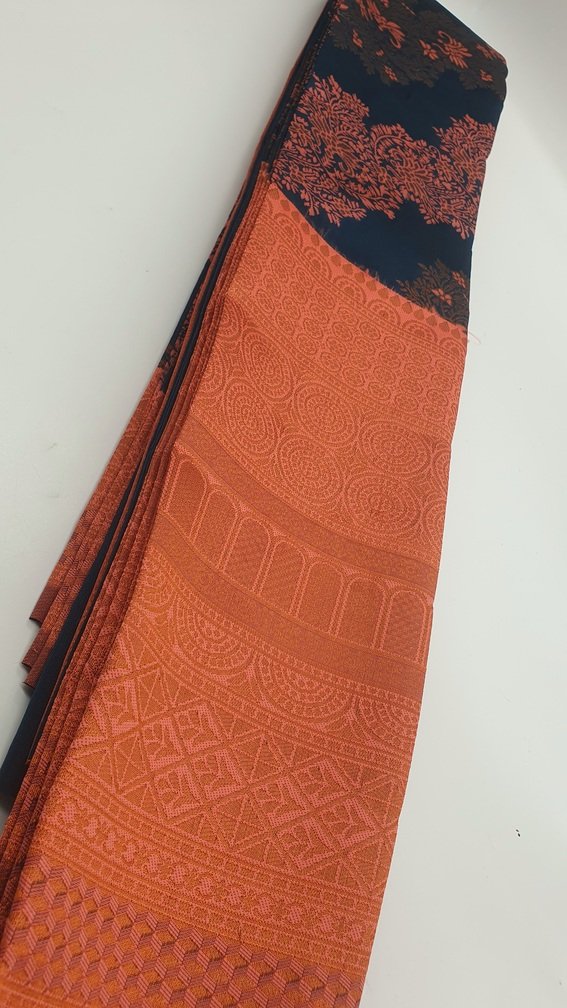 Floral Designer Blue and Peach Big Border Semi Silk Saree Floral Designer Blue and Peach Big Border Semi Silk Saree - Image 2