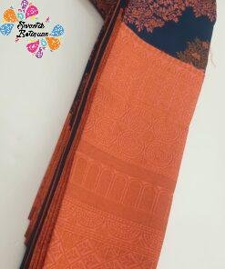 Floral Designer Blue and Peach Big Border Semi Silk Saree Floral Designer Blue and Peach Big Border Semi Silk Saree