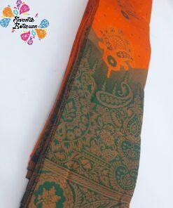Floral Designer Orange and Green Big Border Semi Silk Saree Floral Designer Orange and Green Big Border Semi Silk Saree