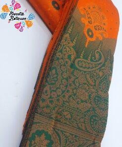 Alternative view of Floral Designer Orange and Green Big Border Semi Silk Saree