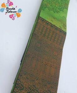 Alternative view of Floral Designer Apple Green and Dark Green Gold Big Border Semi Silk Saree