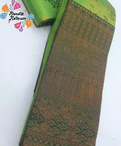 Floral Designer Apple Green and Dark Green Gold Big Border Semi Silk Saree Floral Designer Apple Green and Dark Green Gold Big Border Semi Silk Saree