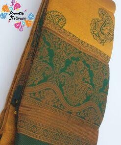 Floral Designer Yellow and Green Big Border Semi Silk Saree