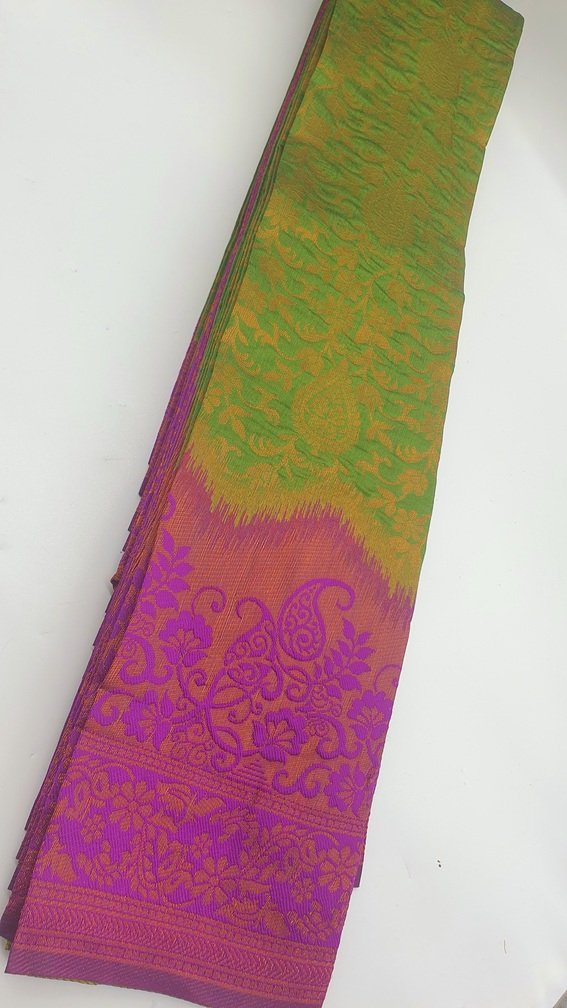 Floral Designer Green and Magenta Big Border Semi Silk Saree Floral Designer Green and Magenta Big Border Semi Silk Saree - Image 3