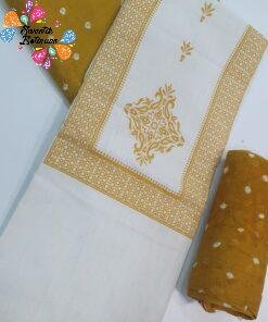 Floral Designer Off White and Yellow Colour Shalwar Material