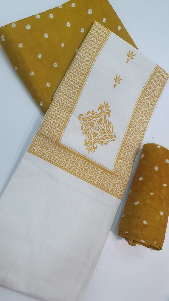 Floral Designer Off White and Yellow Colour Shalwar Material Floral Designer Off White and Yellow Colour Shalwar Material