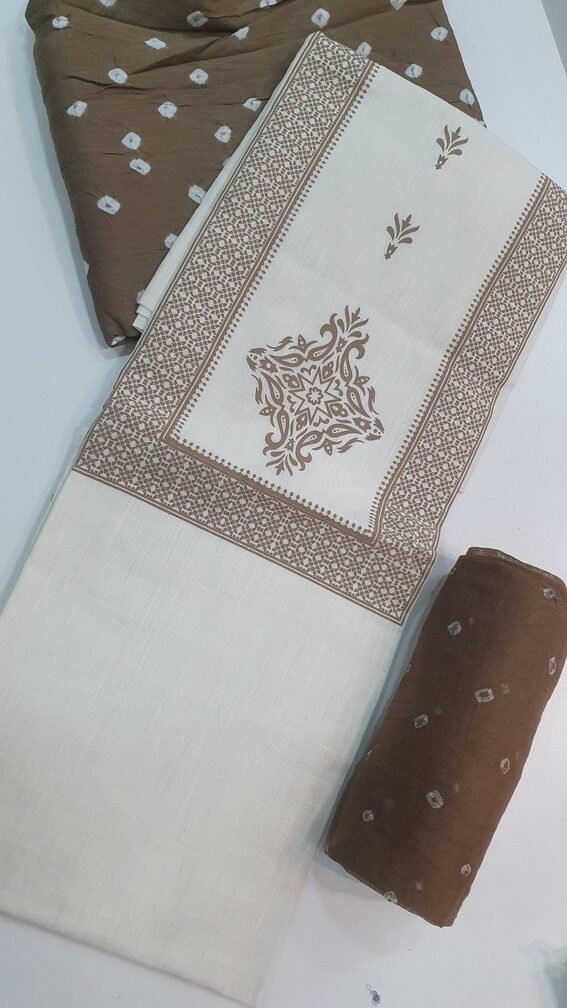 Floral Designer Off White and Mustard Colour Shalwar Material Floral Designer Off White and Mustard Colour Shalwar Material