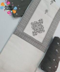 Floral Designer Off White and Grey Colour Shalwar Material