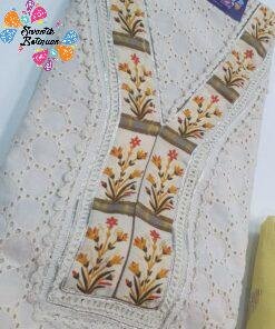Floral Designer Off White and Yellow Colour Shalwar Material