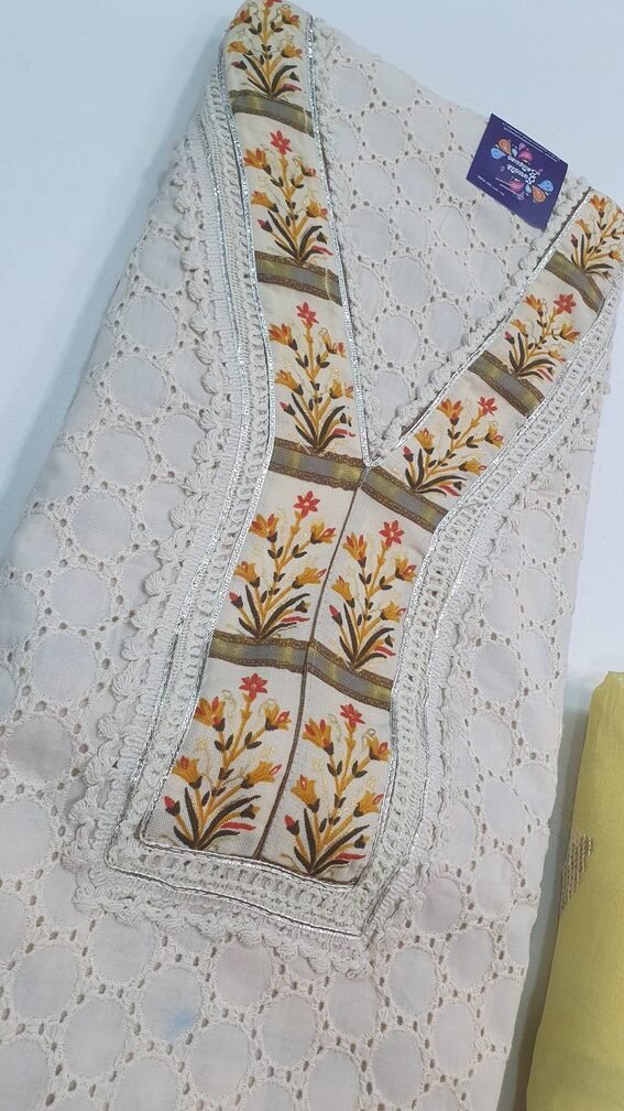 Floral Designer Off White and Yellow Colour Shalwar Material Floral Designer Off White and Yellow Colour Shalwar Material