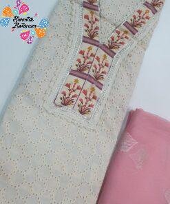 Floral Designer Off White and Baby Pink Colour Shalwar Material