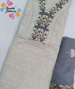 Alternative view of Floral Designer Off White and Grey Colour Shalwar Material