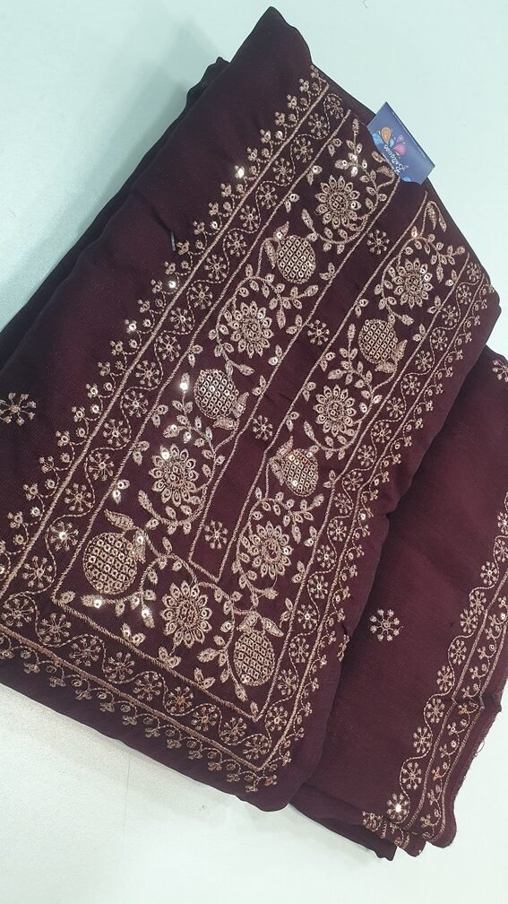 Floral Designer Dark Brown and Copper Colour Shalwar Material Floral Designer Dark Brown and Copper Colour Shalwar Material