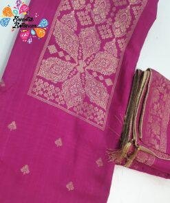 Floral Designer Magenta and Gold Full Banaras Shalwar Material