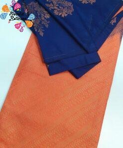 Navy Blue and Peach Colour Soft Silk Saree