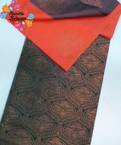 Orangish Pink and Green Colour Soft Silk Saree