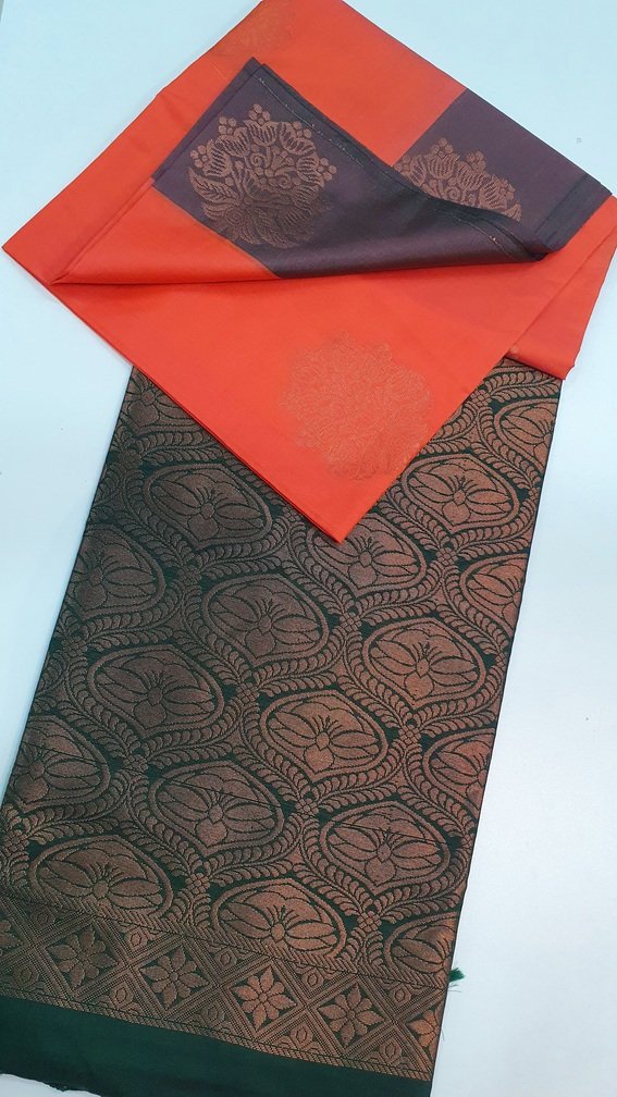 Orangish Pink and Green Colour Soft Silk Saree Orangish Pink and Green Colour Soft Silk Saree