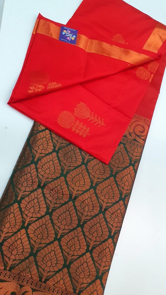 Red and Green Colour Soft Silk Saree