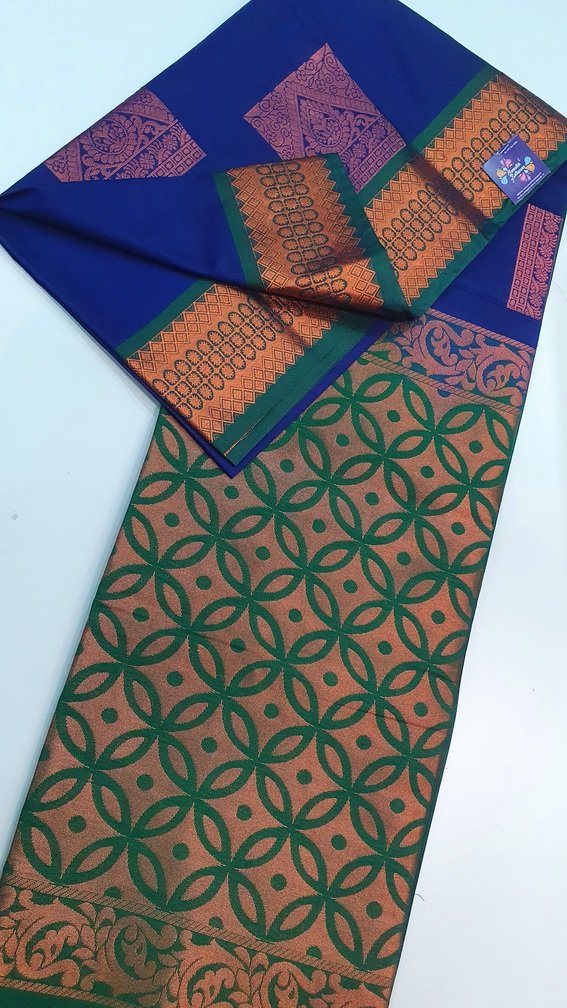 Blue and Green Colour Soft Silk Saree
