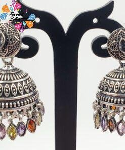 Multi Colour Oxidised Silver Jhumkha Multi Colour Oxidised Silver Jhumkha