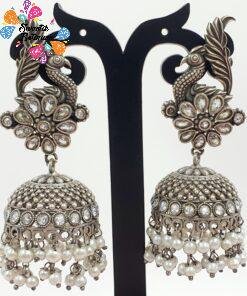 Peacock Designer Oxidised Silver Jhumkha Peacock Designer Oxidised Silver Jhumkha