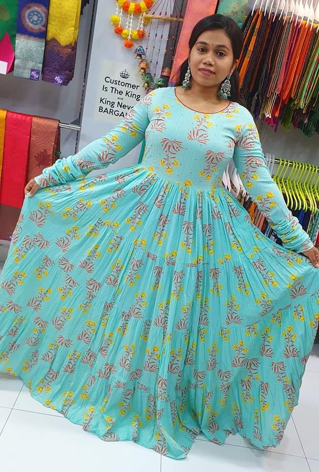 Light Sky Blue Premium Pure Cotton Full Flared Anarkali Designer Women Kurthi Light Sky Blue Premium Pure Cotton Full Flared Anarkali Designer Women Kurthi - Image 5