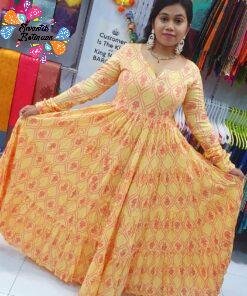Yellow and Pink Colour Premium Pure Cotton Full Flared Anarkali Designer Women Kurthi Yellow and Pink Colour Premium Pure Cotton Full Flared Anarkali Designer Women Kurthi