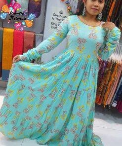 Light Sky Blue Premium Pure Cotton Full Flared Anarkali Designer Women Kurthi Light Sky Blue Premium Pure Cotton Full Flared Anarkali Designer Women Kurthi