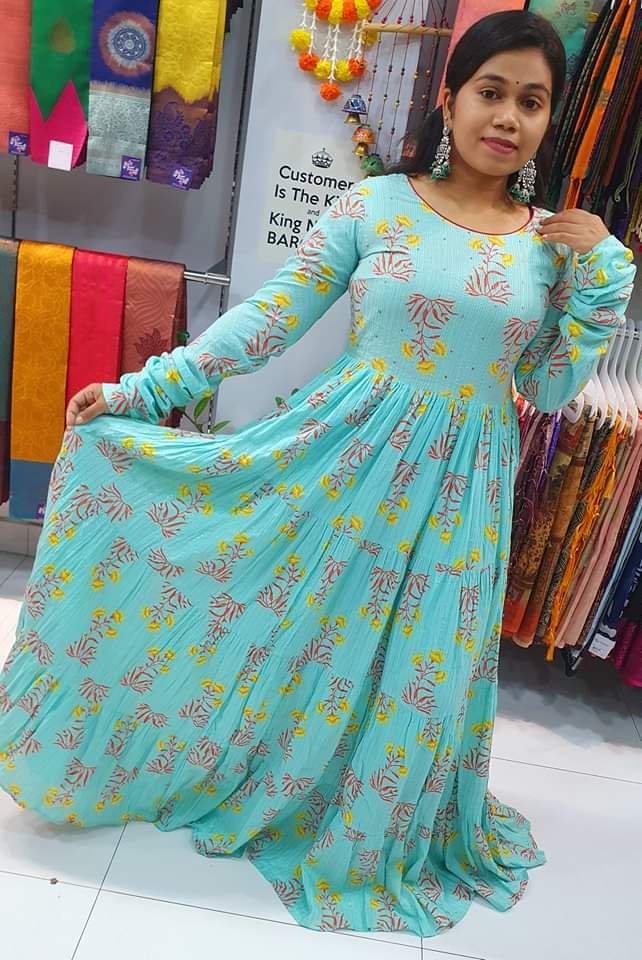 Light Sky Blue Premium Pure Cotton Full Flared Anarkali Designer Women Kurthi Light Sky Blue Premium Pure Cotton Full Flared Anarkali Designer Women Kurthi - Image 2