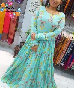 Light Sky Blue Premium Pure Cotton Full Flared Anarkali Designer Women Kurthi Light Sky Blue Premium Pure Cotton Full Flared Anarkali Designer Women Kurthi