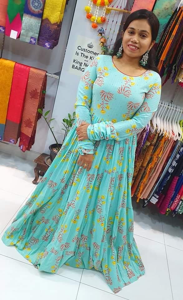 Light Sky Blue Premium Pure Cotton Full Flared Anarkali Designer Women Kurthi Light Sky Blue Premium Pure Cotton Full Flared Anarkali Designer Women Kurthi - Image 4