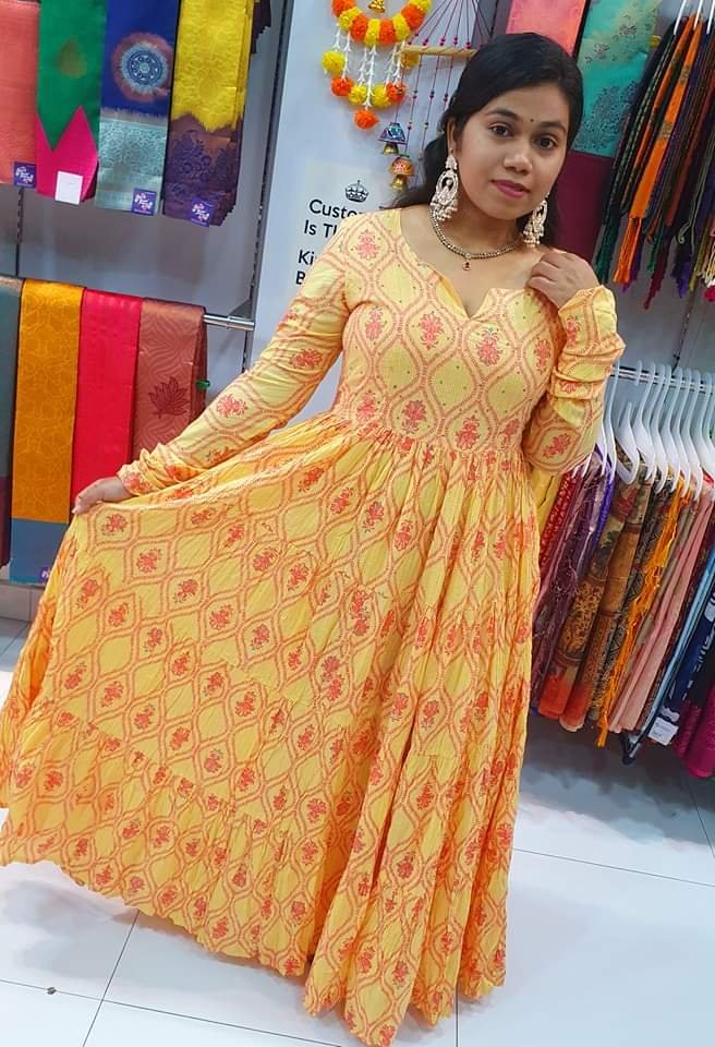 Yellow and Pink Colour Premium Pure Cotton Full Flared Anarkali Designer Women Kurthi Yellow and Pink Colour Premium Pure Cotton Full Flared Anarkali Designer Women Kurthi - Image 3