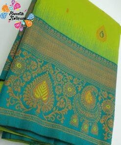 Mango and Jhumkha Designer Peacock Green and Peacock Blue Big Border Semi Silk Saree