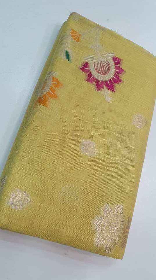 Yellow Colour Premium Meenakari Designer Banarasi Silk Cotton Saree