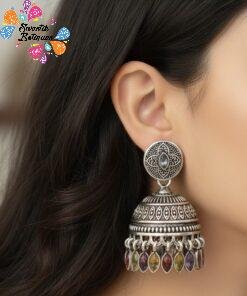 Multi Colour Oxidised Silver Jhumkha