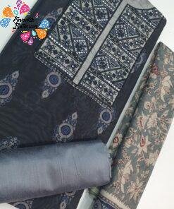 Black and Grey Colour Floral Designer Shalwar Material