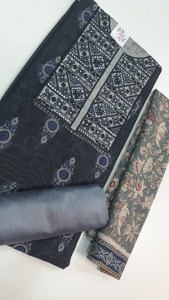 Black and Grey Colour Floral Designer Shalwar Material Black and Grey Colour Floral Designer Shalwar Material